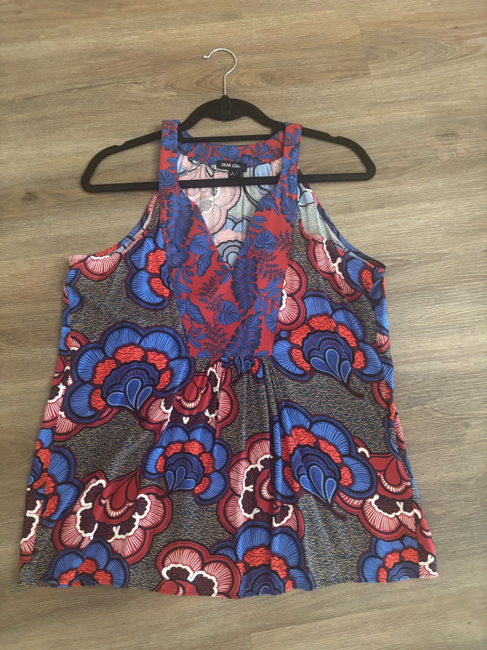 Dear John Red, Blue, Black & White Floral Print blouse
